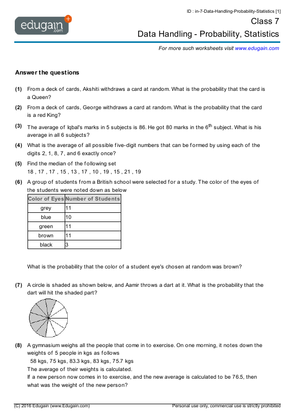 Data Handling - Probability, Statistics