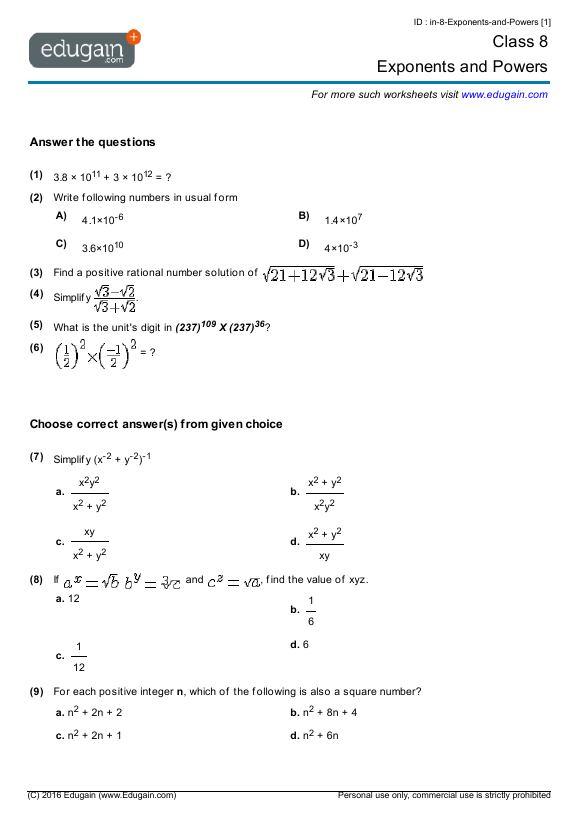 Exponents and Powers